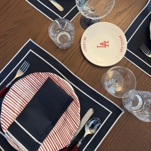 serviette linnen navy/wit